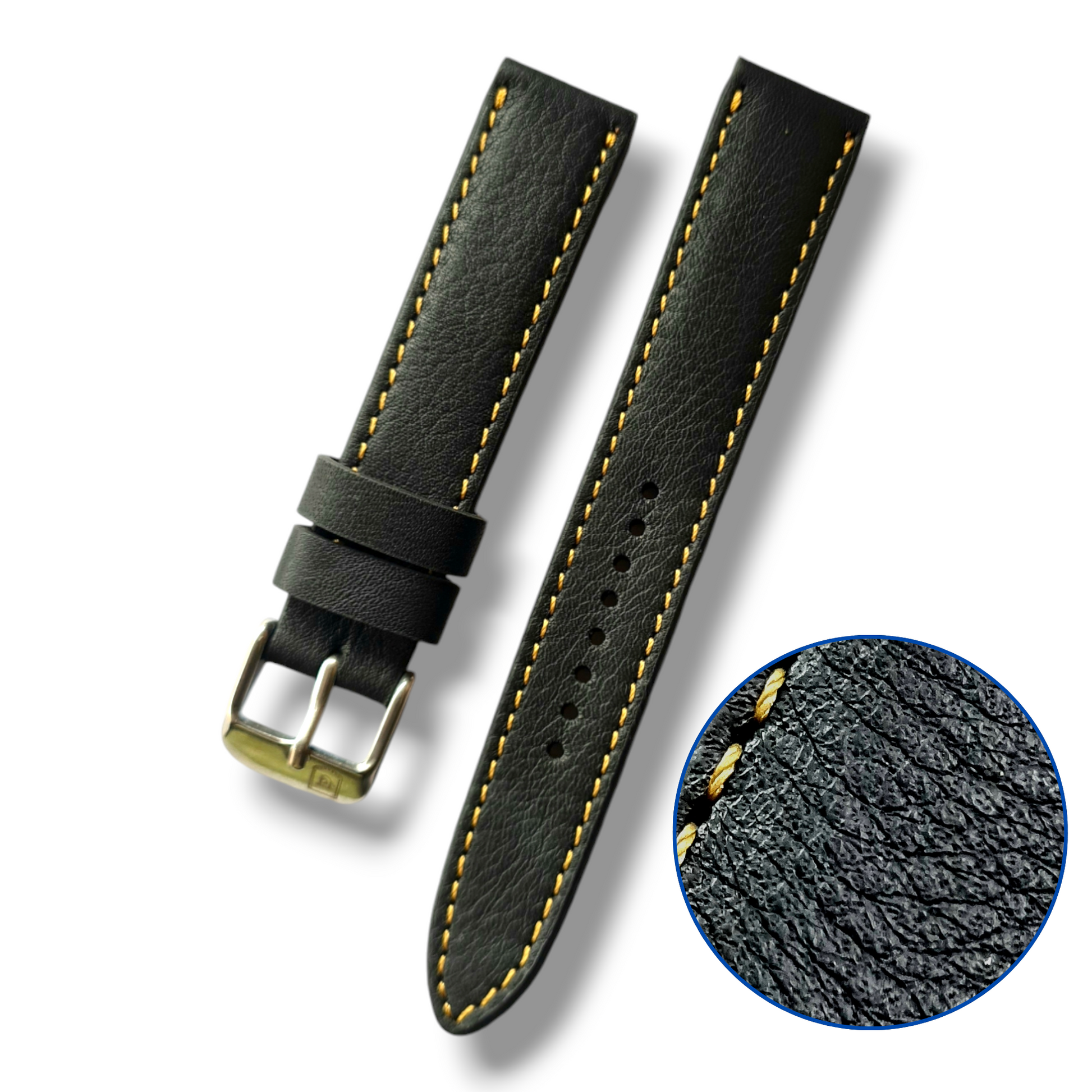 Black with Golden Thread and Steel Buckle